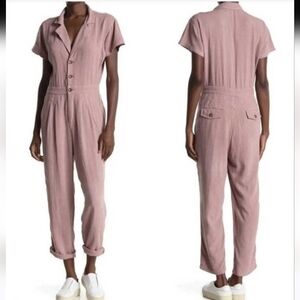 Free People Margot Boho Linen Blend Button-Up Jumpsuit In Size Large